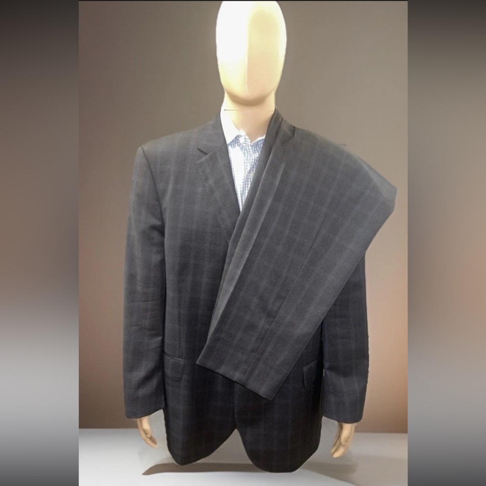 Peter Millar Men’s Wool 2-piece Suit Grey and Blue Windowpane 48T Pants 42X31